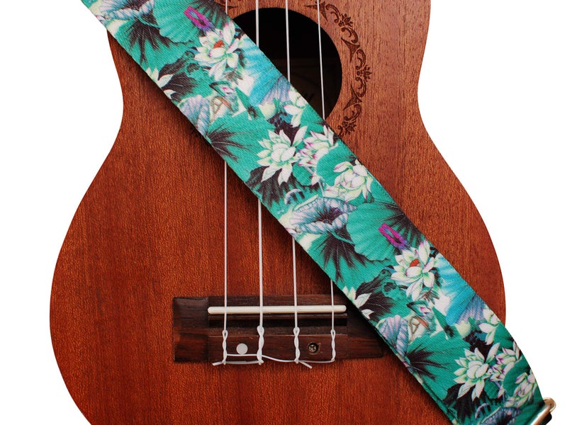 MUSIC FIRST Original Design â€œLOTUSâ€ Soft Nylon & Genuine Leather Ukulele Strap Ukulele Shoulder Strap With a Genuine Leather Strap Locker - Image 2